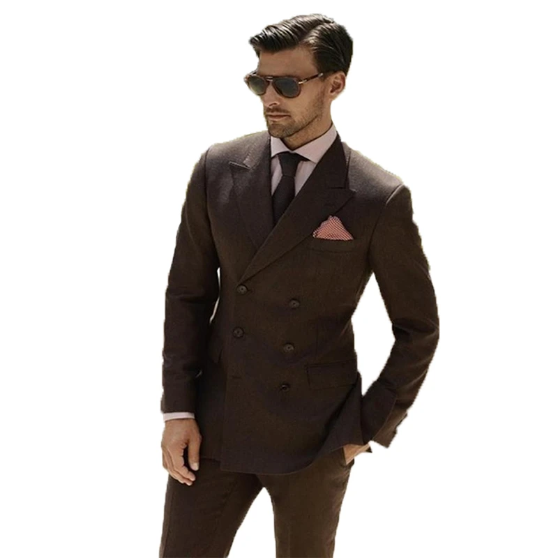 ブラウンマン結婚式のためにスーツツイードタキシード新郎の摩耗のウェディングウエディングドレススーツビジネススーツウエディングドレス 2 ピース ジャケット パンツ スーツ Aliexpress