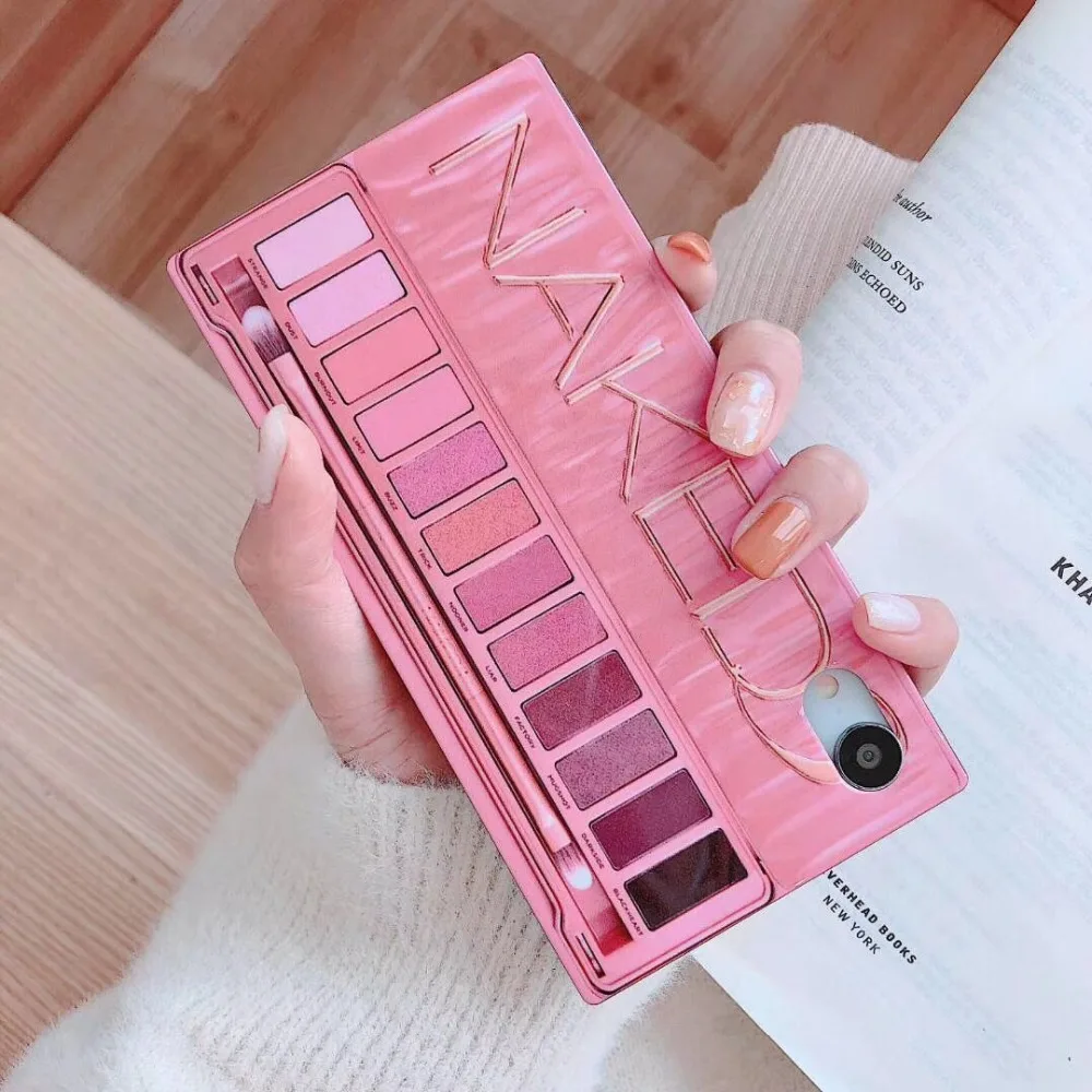 Square Pink Makeup Phone Case For iPhone 7 X XR XS Max 6s 7 8 plus Fashion Eye Shadow Palette back Case
