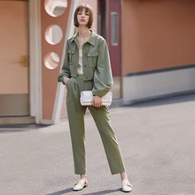 AEL Safari style woman autumn Two-Piece Separates 2019 new Classic Retro street wear loose casual  jacket and slim Pencil Pants
