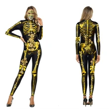 Спортивные боди, страшный костюм на Хэллоуин с золотым скелетом, спортивная одежда, спортивные костюмы, костюмы с кристаллами и скелетом, спортивный костюм для женщин