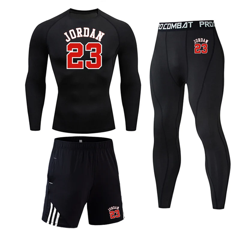 Мужские комплекты термобелья, Компрессионные спортивные костюмы Jordan 23, колготки, одежда для спортзала, фитнеса, быстросохнущие баскетбольные колготки, набор