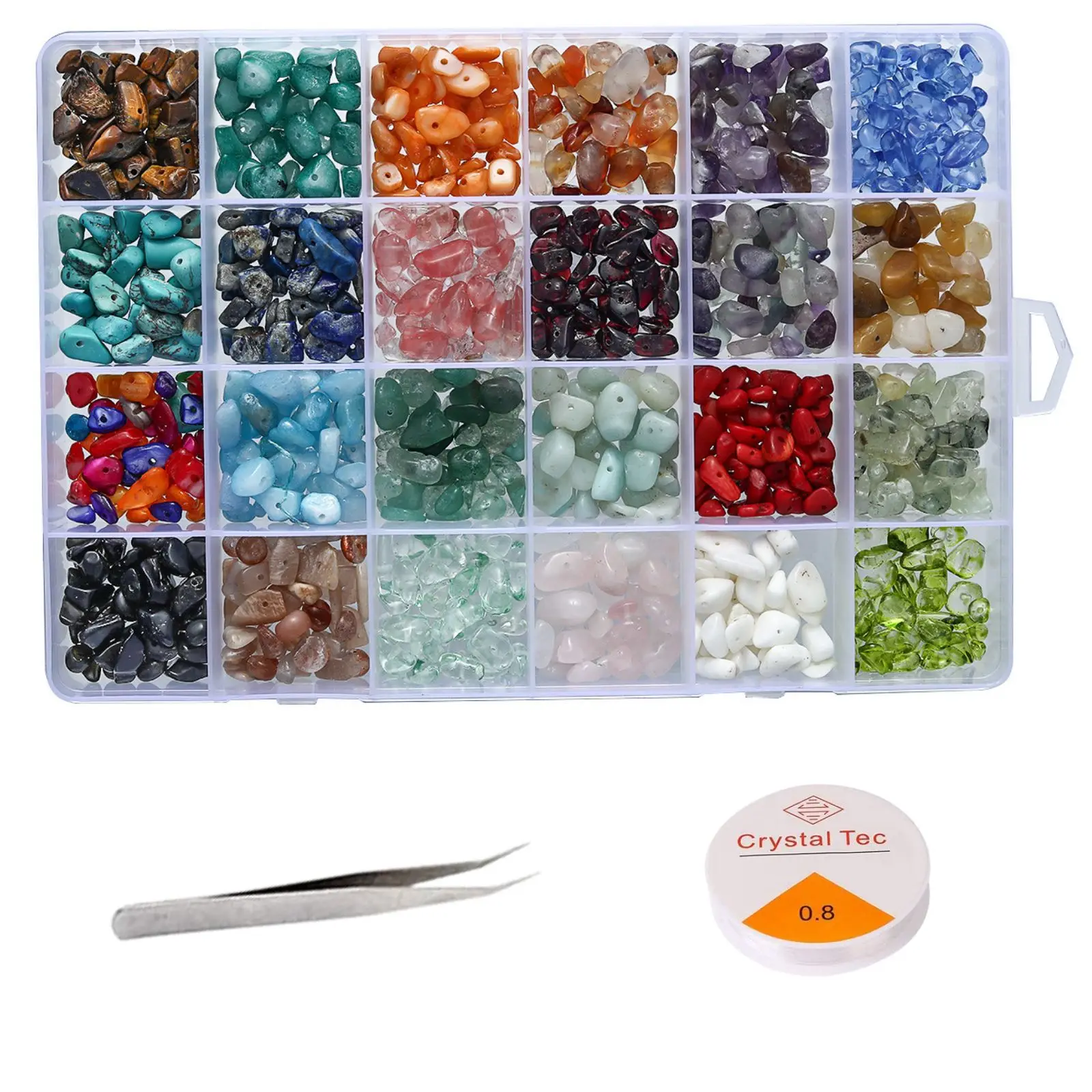 24 Grids Gemstone Beads Irregular Assorted Box Set Loose Bead for Jewelry Making 
