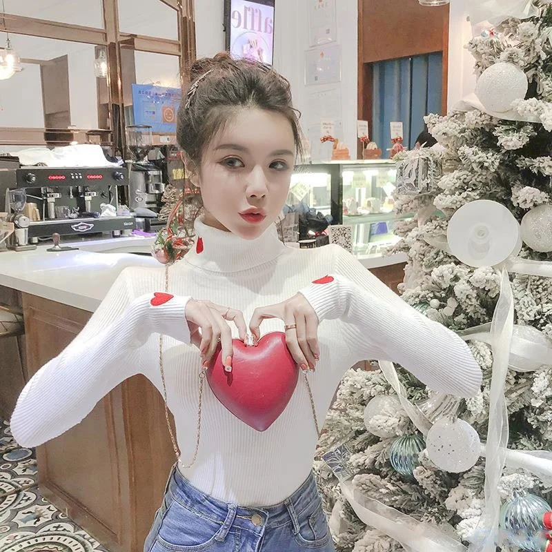 Autumn Winter Turtleneck Sweater Women Long Sleeve Embroidery Slim Elasticity Knitted Women Pullover Sweater 2019 Ladies Tops (34)