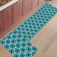 Moroccan Green Pattern 2 Piece Mat For Kitchen Under A Pet Water Food Bowl Bathroom Accessories Set Dirt Debris Mud Trapper Boot
