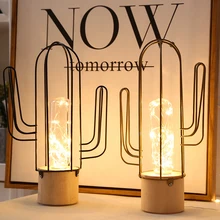 Кактус настольные лампы, дерево база железа Европа Стиль Батарея арт Ночной светильник подарок для Спальня прикроватная лампа светодиодный Декор в гостиную светильник Инж