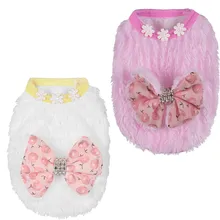 Пушистая плюшевая рубашка для щенка с цветочным бантом для маленьких домашних животных; милая Одежда для новорожденных; милая Одежда для питомцев; рубашка для кошек и собак; Camisa Para Perro