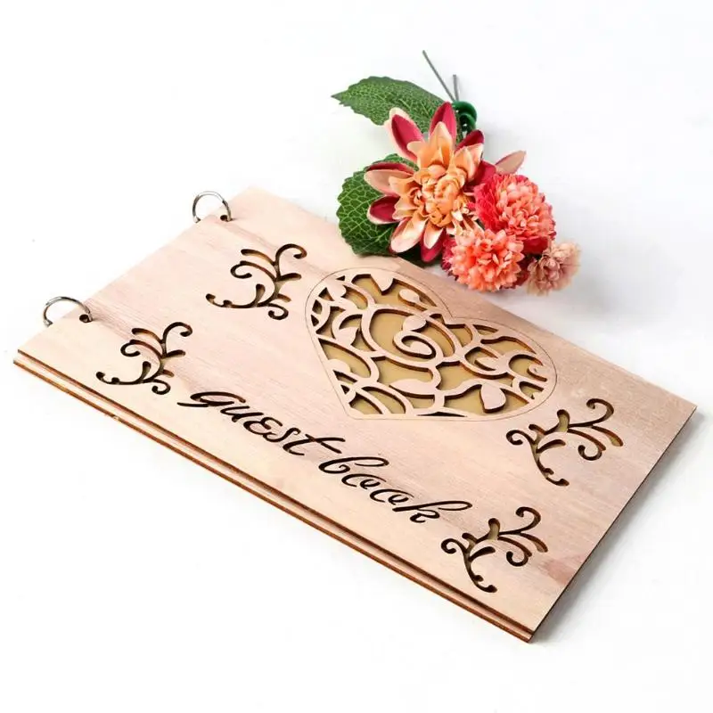 Wooden Love Heart Hollow Cut Signature Guest Book Romantic Wedding Decor