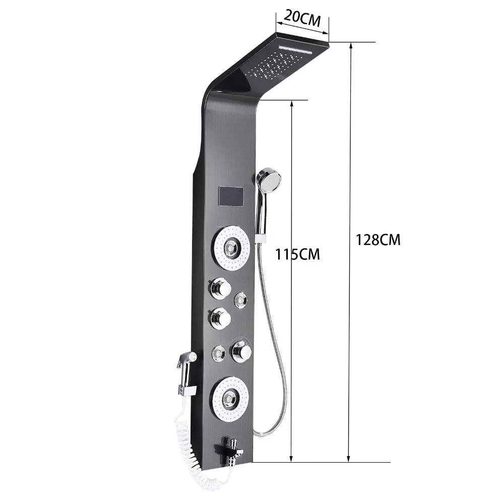 Description Picture 4 of itemBlack Bronze Falls Bathroom Shower Column Wall-mounted LED Shower Faucet With Display Stainless Steel Shower Panel