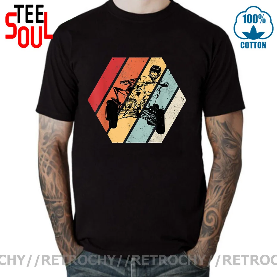 Retrochy Vintage Quad Racer Icon T Shirt Atv Offroad Quad Moto T-Shirt Atv 4 Wheeler Quad Riding Outdoor Moto Tshirt