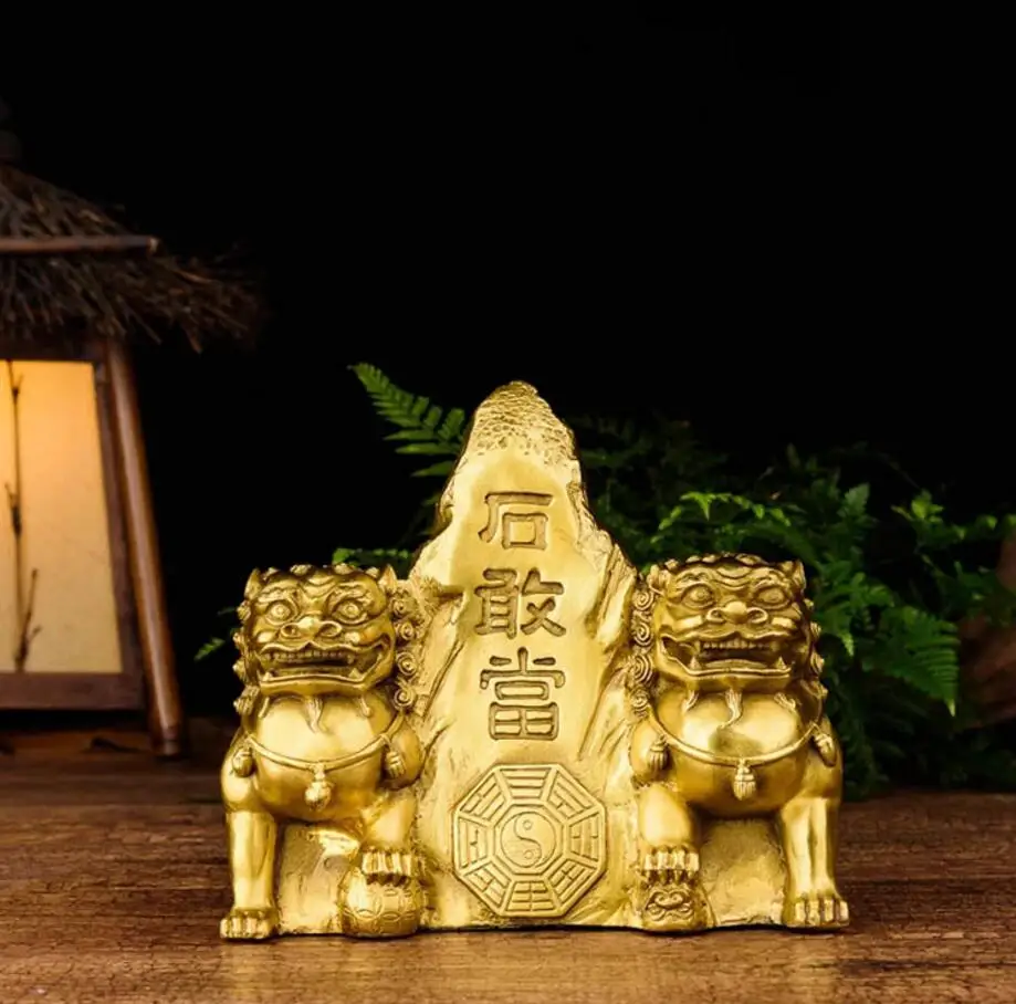 Copper Statue Pure copper Taishan stone can be used as horn mending brass lion geomancy ornament | Дом и сад