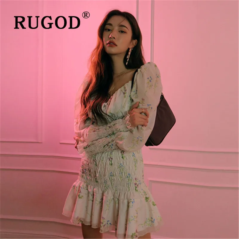 RUGOD 2020 весеннее Ретро корейское цветочное шифоновое мини-платье с длинными