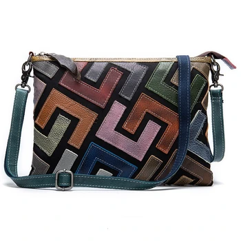 

Patchwork Woman Bag Female Crossbody Bags Casual Cow Leather Clutch Bag For Girls Flap Messenger Bag Women's Clutch Bag