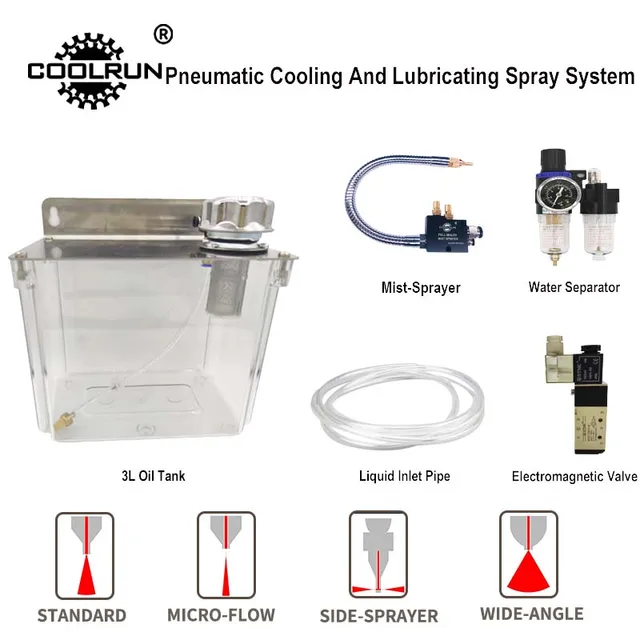 CNC Machine Tool Pneumatic Sprayer Water Pipe Oil Pump Lubrication System Low Pressure Water Spray Transparent 3L Oil Tank Package 9