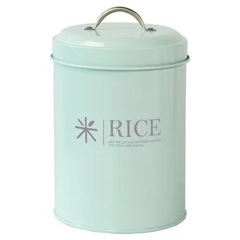 

1Pcs 2.5kg Rice Bucket Cyanblue White Spoon Rice Storage Box Iron Debris Snacks Covered Bucket Barrel Multifunction 2019NEW Hot
