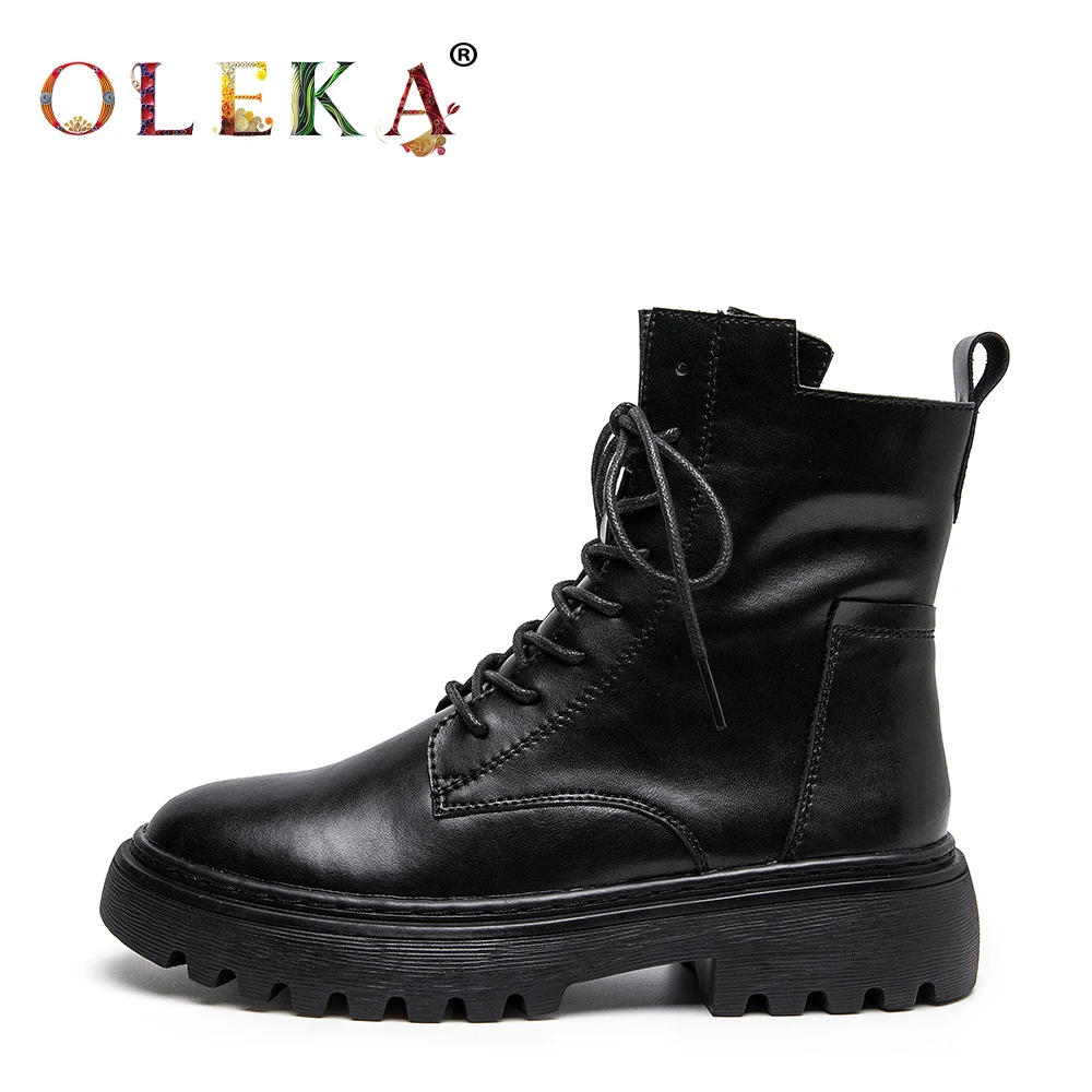 

OLEKA Mid-calf Winter Women Boots Platform Rome Round Toe Fur Boots Neutral Style Motorcycle Boots New AS618