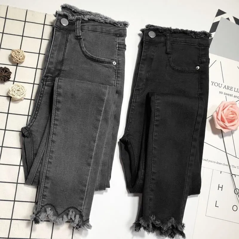 Women's jeans mom jeans 2020 new high-waist Korean version of the large size was thin black tight nine-point pants