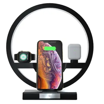 

3 In 1 QI Wireless Charger 10W Table Desk Lamp Fast Wireless Charger round ring light for iPhone XS Max 11 for Apple Watch 2 3 4