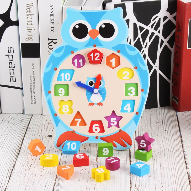  Duo lai Cartoon Animal with Numbers Clock Toy Wood Educational Frog Shape Kindergarten Children Tea - 4000209489744