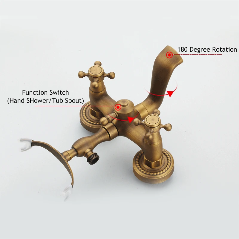 ULGKSD Antique Bronze Bathtub Shower Faucet W/ Brass Spray Wall Mount Hot and Cold Water Mixer Tap Para Bath Shower 3