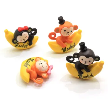 

20/50 pcs Bulk 3D Hand Painted Kawaii Resin Monkey Hugging A Banana Charms 3D Resin Cartoon Monkey Charms Hair Bow Center