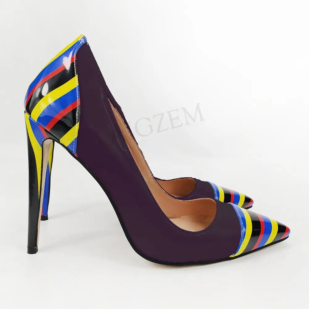 Dark Purple LAIGZEM дизайн; коллекция года; женские туфли-лодочки на высоком каблуке; Цвет контрастный; Salto; женские туфли-лодочки; Zapatillas; элегантная женская обувь; размеры 44, 45, 46, 47 - Цвет: Dark Purple