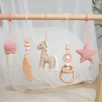 3/4Pcs/Set Nordic Cartoon Baby Wooden Rabbit Ear Toy Pendant Gym Fitness Rack Ornament Toddler Infant Room Decorations 1