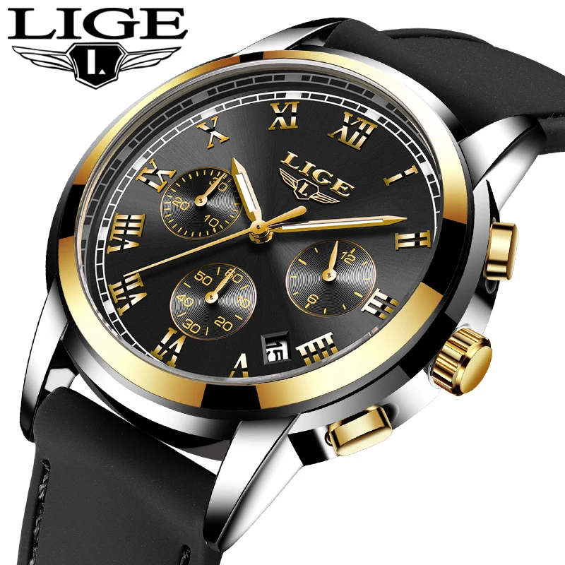 LIGE новые мужские часы Топ бренд класса люкс силиконовый ремешок спортивные