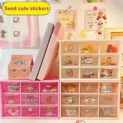 Caja de almacenamiento transparente con cajones de nueve rejillas, organizador para suministros de uñas, joyería cosmética, estuche de plástico para maquillaje, decoración Kawaii para el hogar