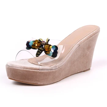 

Women's Summer Transparent Plastic Sandal High Heel Beaded Clear Shoes Wedge Open Toe Heels Sandals In Heels For Ladies