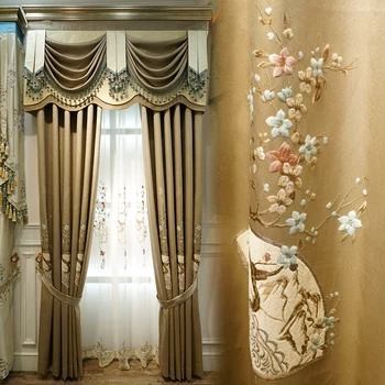 

Custom curtain European luxury retro high-class jacquard embroidery coffee cloth blackout curtain valance tulle panel C204