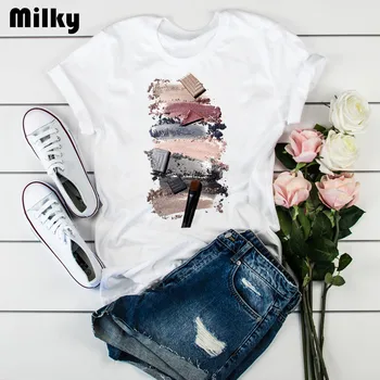 

2020 T Shirt Women 3D Print 90s Vogue Fashion Tops Tumblr Tshirts Pink nail polish T Shirt Womens Ladies Graphic Female T-Shirt