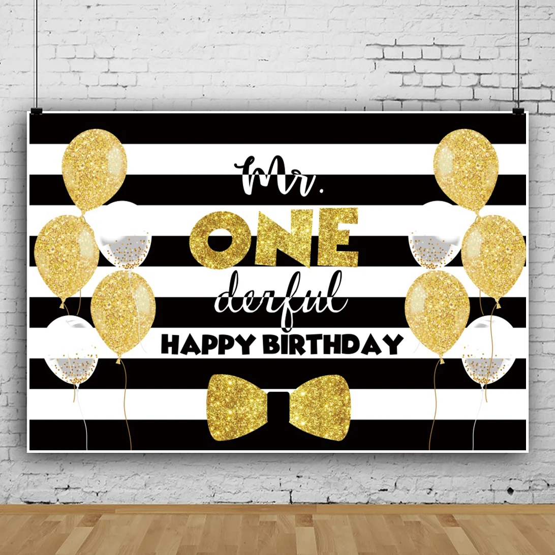 

Laeacco White Black Stripe Newborn Baby 1st Birthday Photography Backdrop Glitters Balloons Baby Shower Background Photo Studio