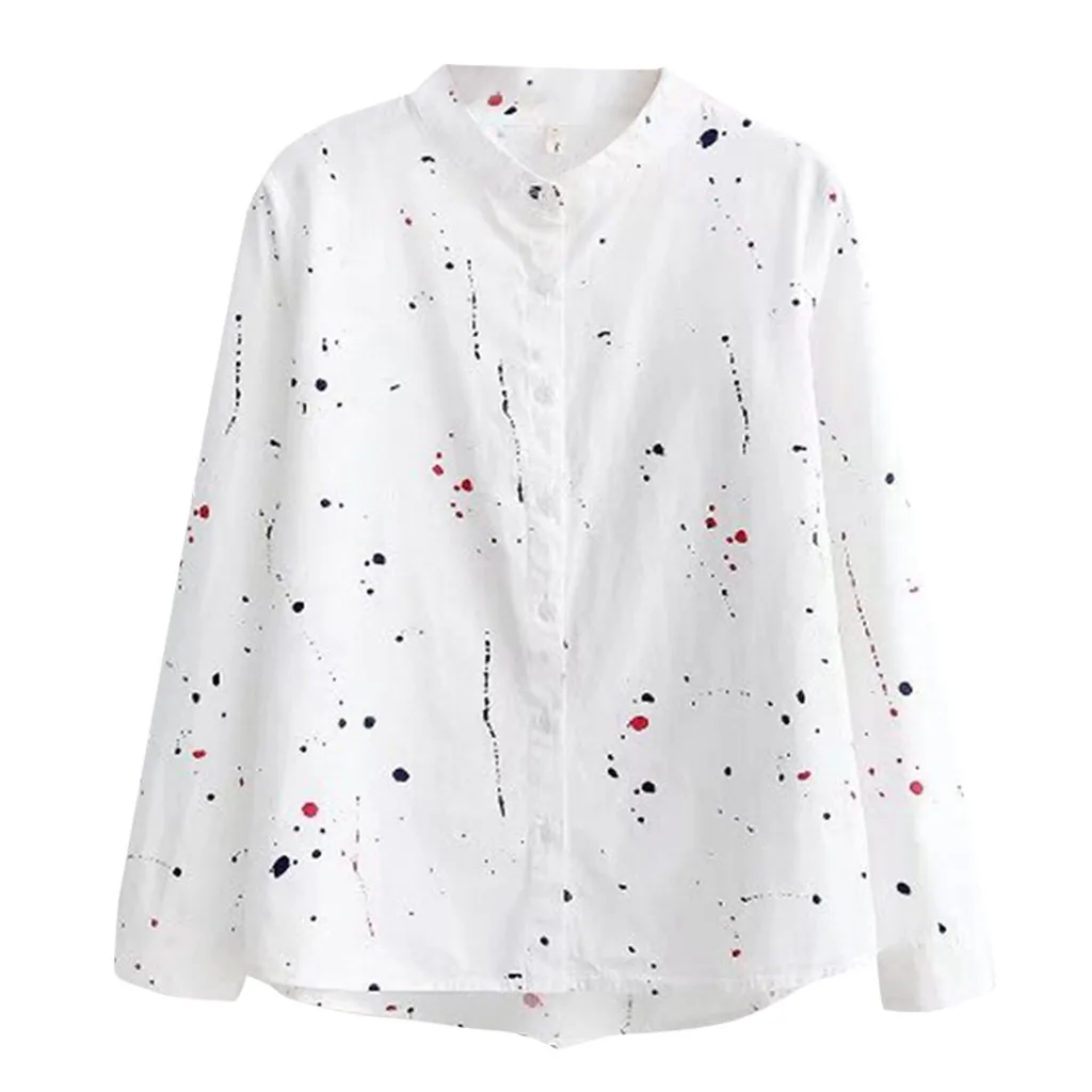 

Women Fashion Long Sleeve Print Button Korean Shirt Casual Loose Blouse plus size tops women shirts white shirt tunique femme