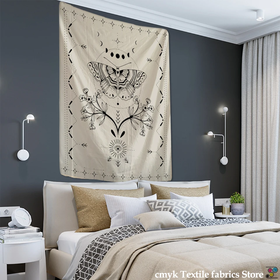 Simple Tarot Flower Butterfly Pattern Tapestry Blanket Psychedelic Witchcraft Wall Hanging Bohemia Gypsy Home Bedroom Decorating