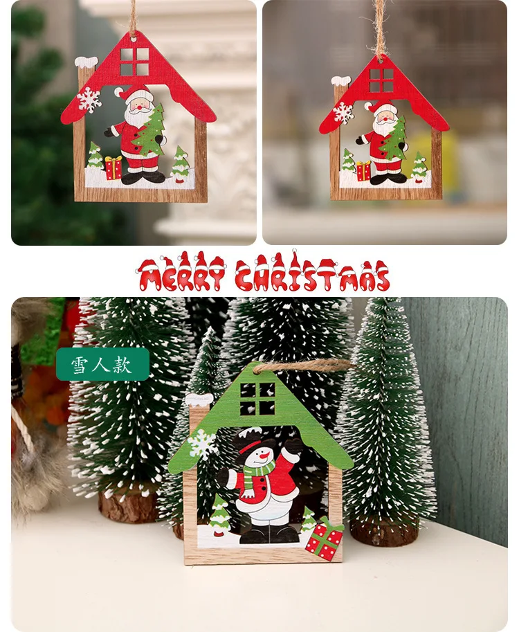 Creative Wood Craft House Shape Christmas Wooden Pendants Ornaments Kids Gift Xmas Tree Ornament Christmas Party Decorations QW139 (1)