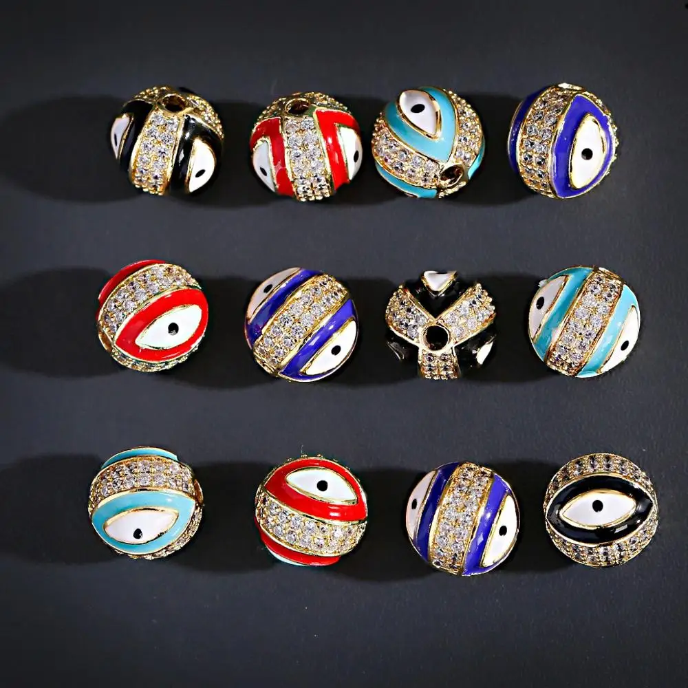 

1 Piece/Lot Gold Color Alloy Spacer Beads White Zircon Inlaid With Devil's Eye Pattern Bead Parts For Handmade DIY Bracelet