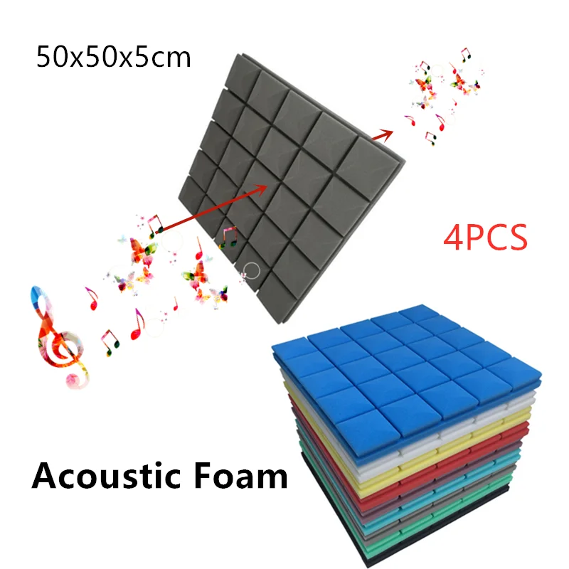 4 шт. 50x50x5 см акустическая Звукоизоляционная панель для звукопоглощения пены защитная губка клиновидной