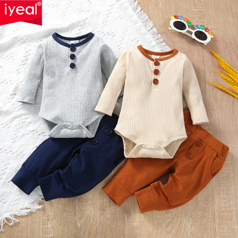 

IYEAL Baby Girls Clothes Cotton Knitted Jumpsuit For Newborns 2022 Long-sleeved Fashionable Boys Bodysuit + Pants Outfits Set