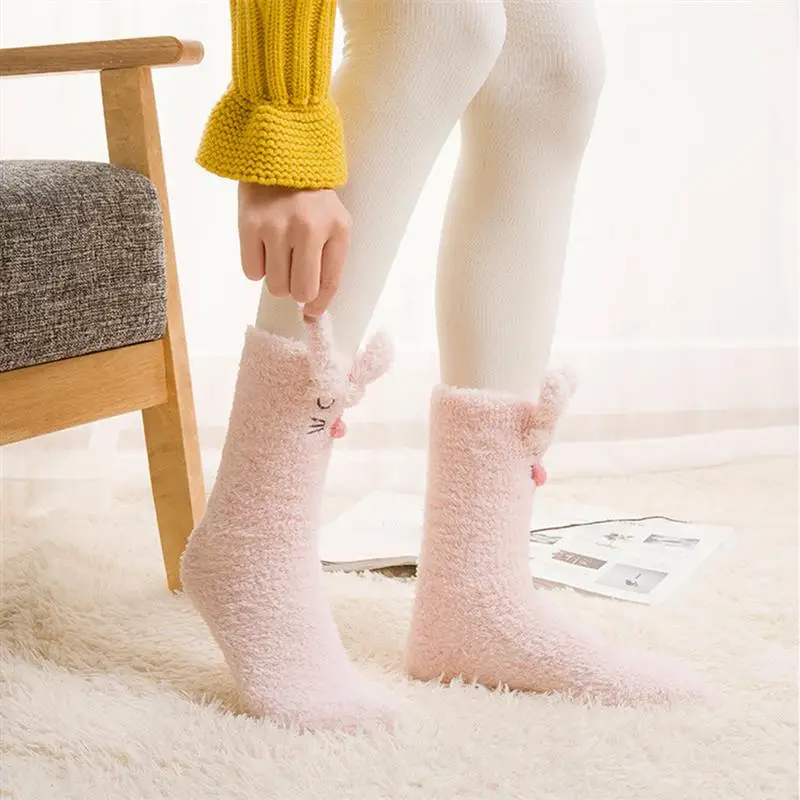 

Thicken Three Dimensional Rabbit Design Socks Warm Sweet Floor Socks Fluffy Sleep Bed Socks (Pink)