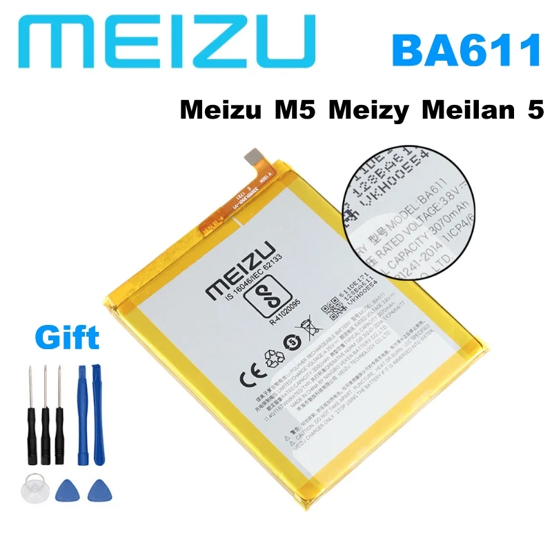 100% Оригинальный аккумулятор Meizu 3070 мАч BA611 для M5 Meizy Meilan 5 новейший продукт высококачественный + Бесплатные