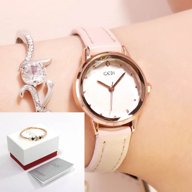 GEDI женские часы, женские модные часы, простые женские часы с кожаным ремешком, женские наручные часы, водонепроницаемые часы, reloj mujer - Цвет: White Box