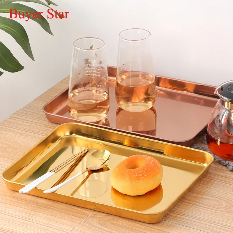 1/2PCS Golden Stainless Steel Storage Tray Square Food Display Plate With Cooling Rack Baking Oil Drain Oven Tray BBQ Tool