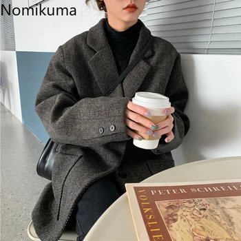 

Nomikuma Vintage Fashion Single Breasted Long Sleeve Blazers Women Solid Color Loose Jackets Coats Female New Arrival 3a205