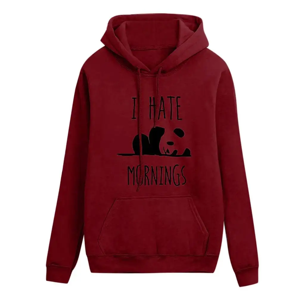 Женские осенние толстовки I Hate Mornings с буквенным принтом, Толстовка С Карманами, Женский пуловер с пандой, модная женская блузка