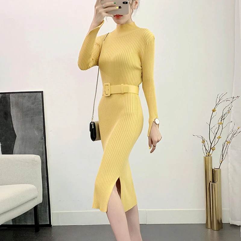 Корейское осеннее трикотажное платье для женщин элегантное женское свитер с