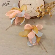 Badu ручной работы пряжа цветок серьги Золотой Круглый обруч длинная цепь кисточкой серьги для женщин милые праздничные ювелирные изделия