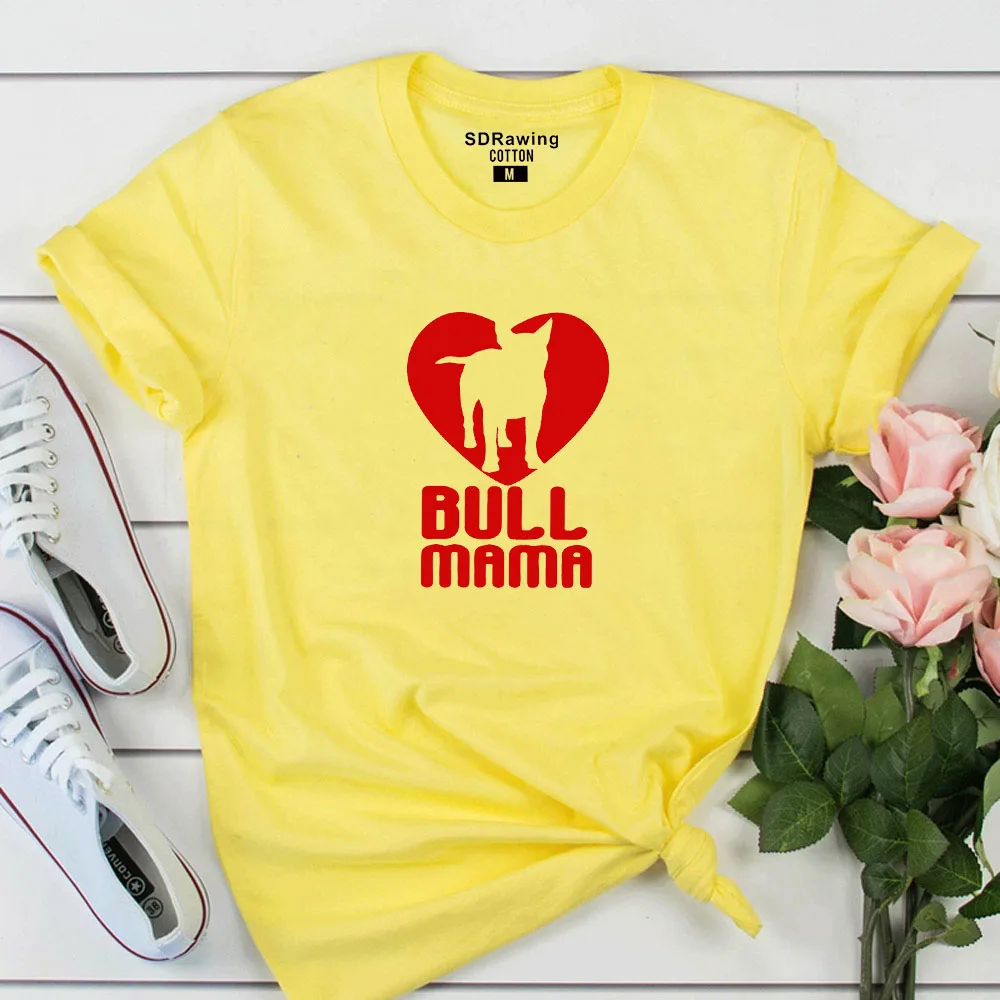 Женская футболка с фотографией терьера Bull Mama ручная Футболка с принтом Bullterrier lover gift idea Psiakrew Женская футболка из хлопка - Цвет: yellow