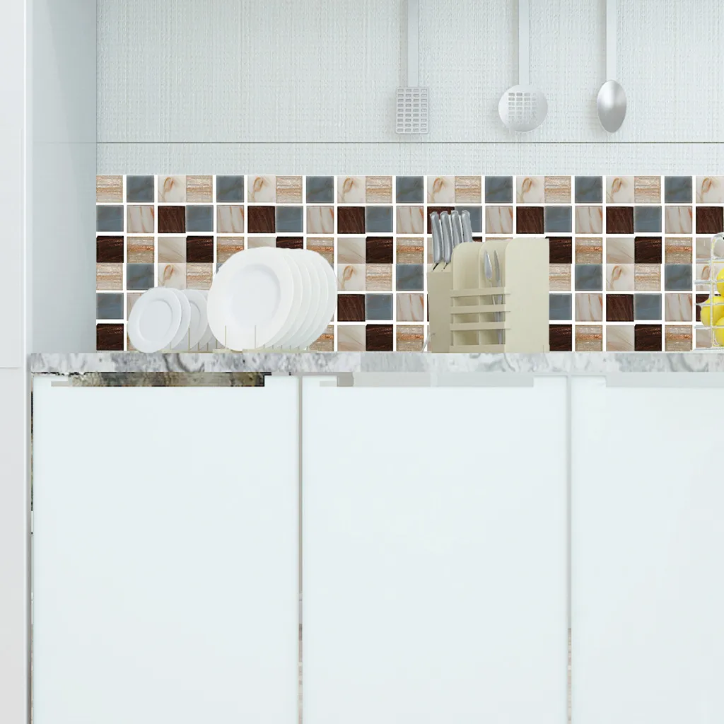 6 шт. 3D Мозаика водостойкая Настенная Наклейка для ванной кухни ПВХ Обои DIY самоклеящаяся декоративная стеновая плитка наклейка s 20 см* 20 см# LR1