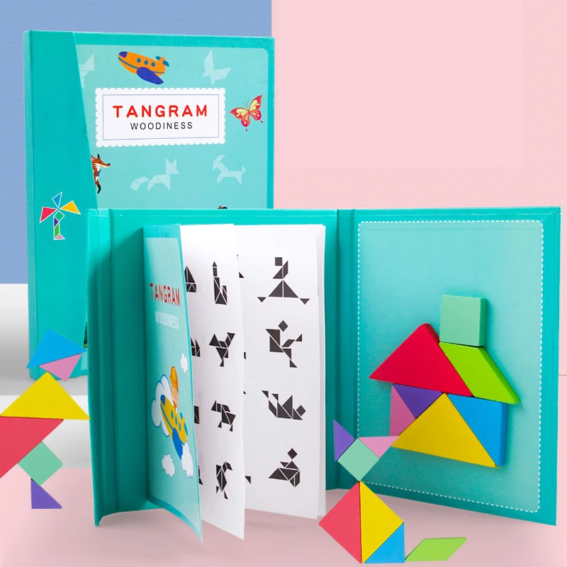 Tanie Magnetyczna układanka 3D Tangram gra Montessori nauka edukacyjna rysunek gry-układanki
