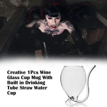 

Creative 300ml 1Pcs Devil Red Wine Glass Transparent Cup Mug With Built in Drinking Tube Straw Water Cup for Home Bar Hotel